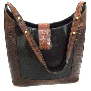Vintage Brahmin Brown and Black Leather Bucket Shoulder Bag